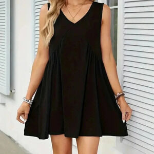 Elegant V-neck Ruffle Hem Tank Dress,